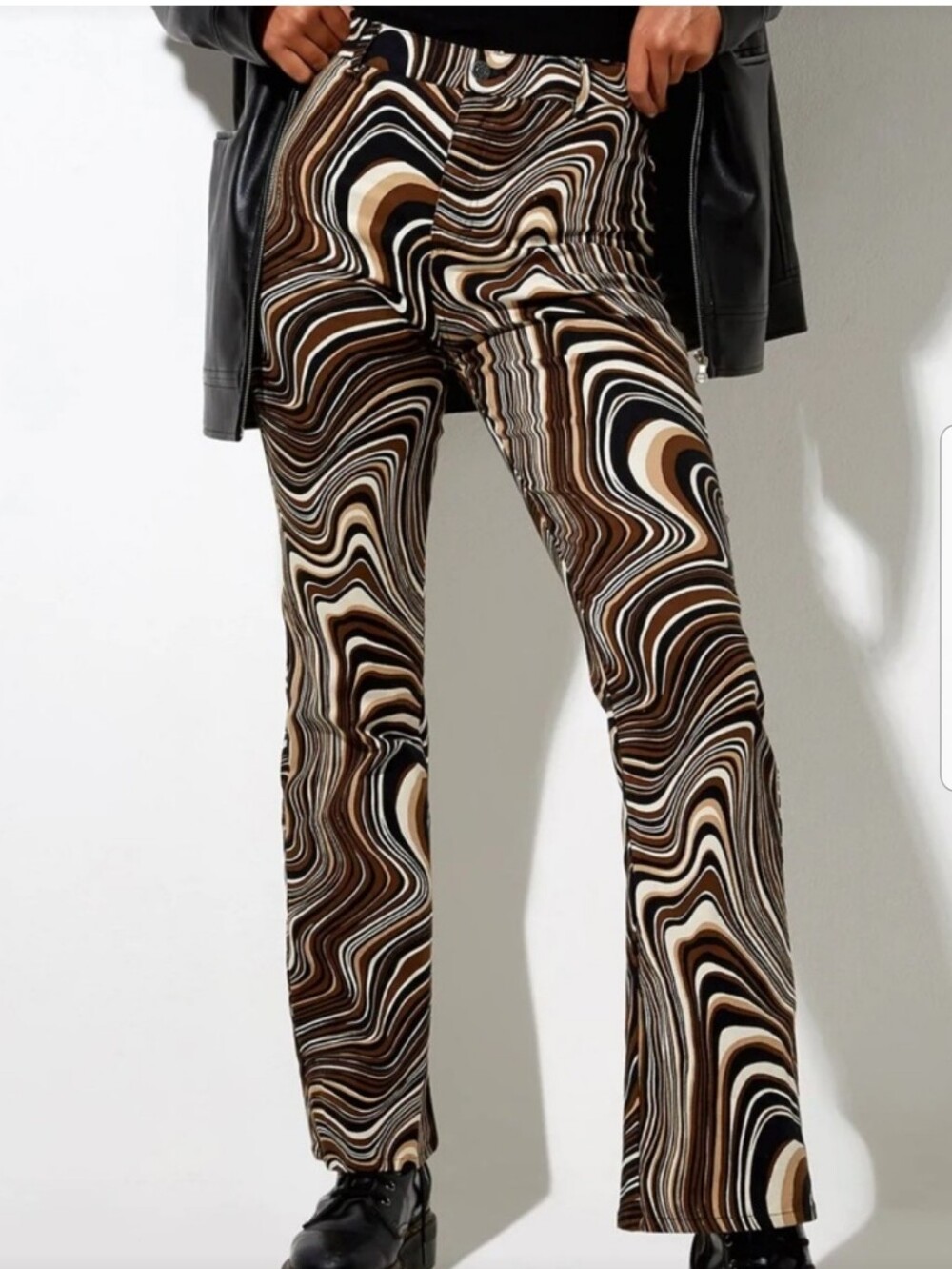Motel Rocks Zoven Flare Trouser In 70's Ripple Size Small